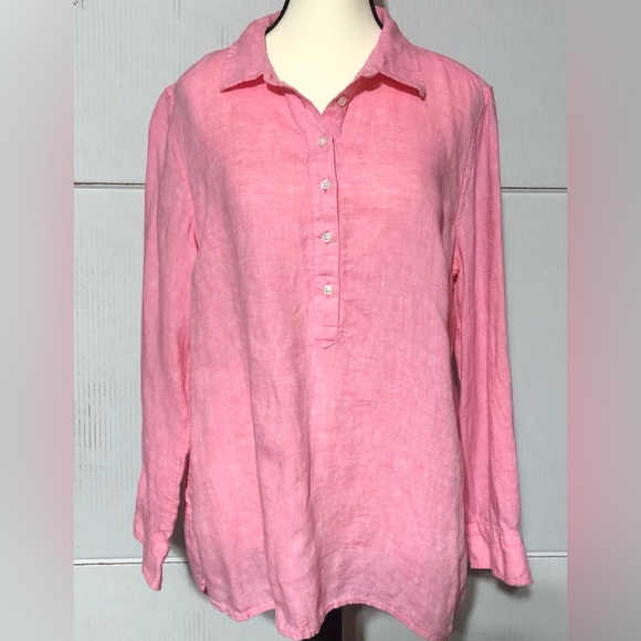 Talbots XLP 100% linen pink blouse. Cute button up slits on the sides. - Picture 1 of 9